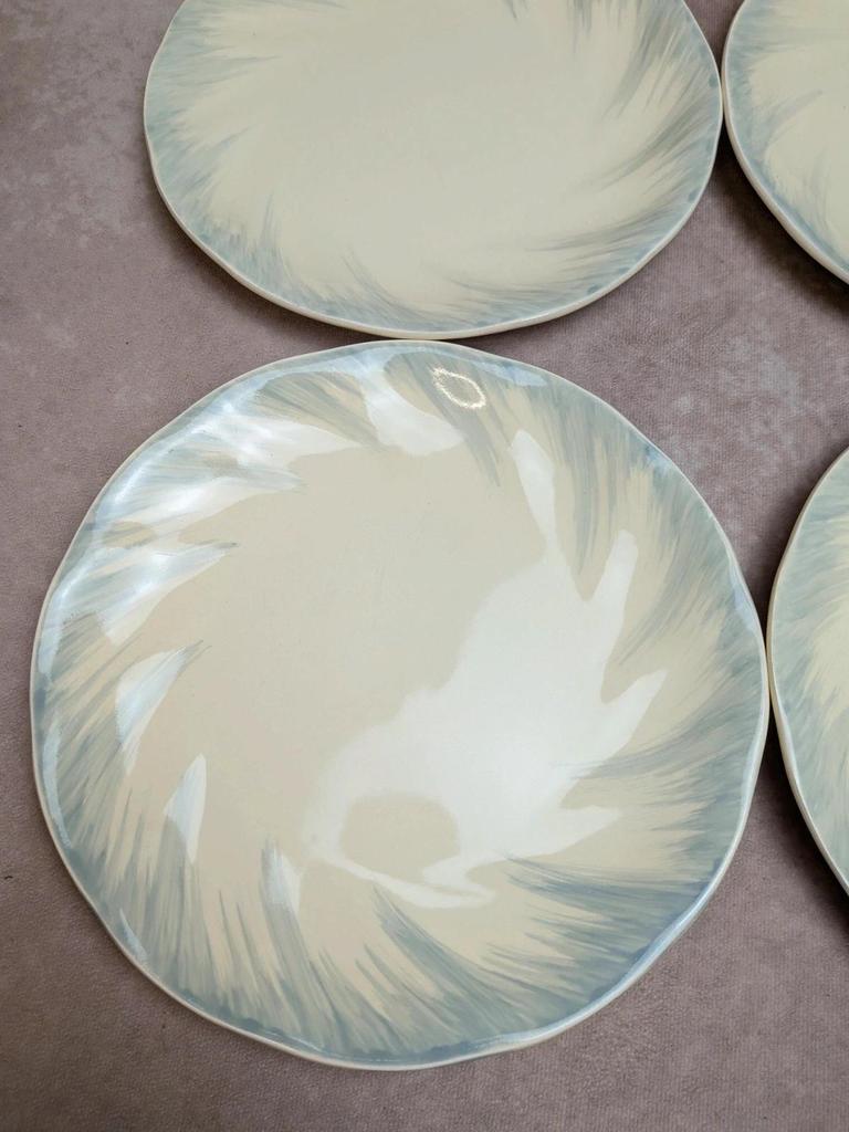 6 assiettes plates Terre de fer Salins décor bleu nuagé