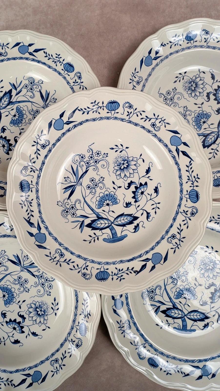 Lot de 5 assiettes creuses Lunéville décor bleu traditionnel