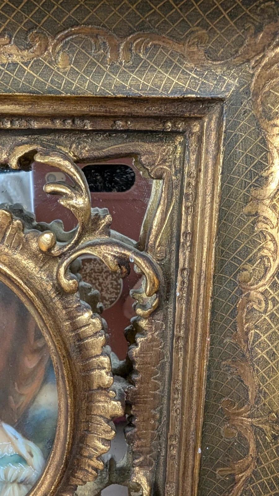 Miniature ancienne signée Portrait Belle Époque – cadre rocaille doré
