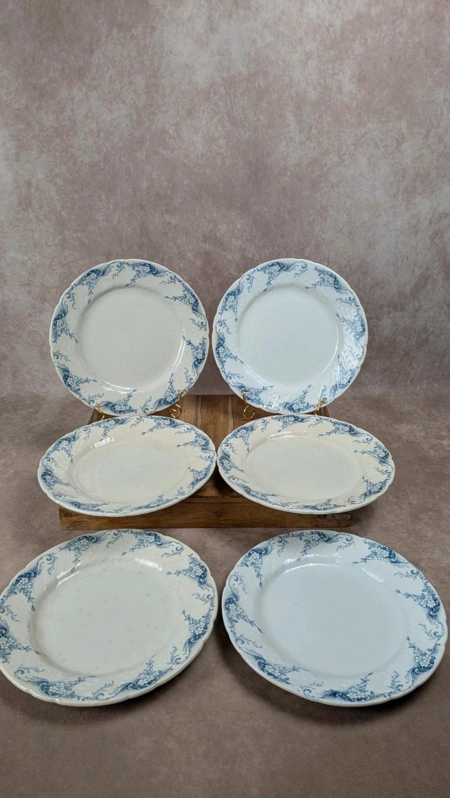 Lot de 6 assiettes plates anciennes Kg Lunéville – modèle Angèle