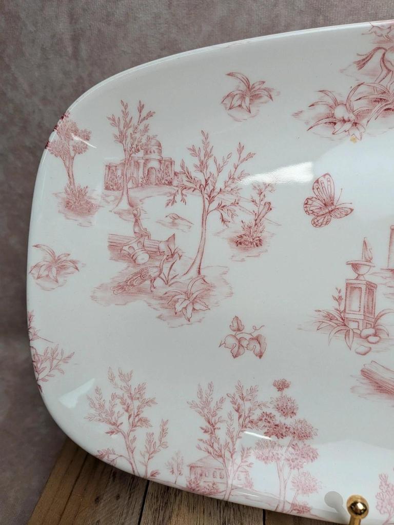 Plat rectangulaire Churchill décor toile de Jouy rouge –
