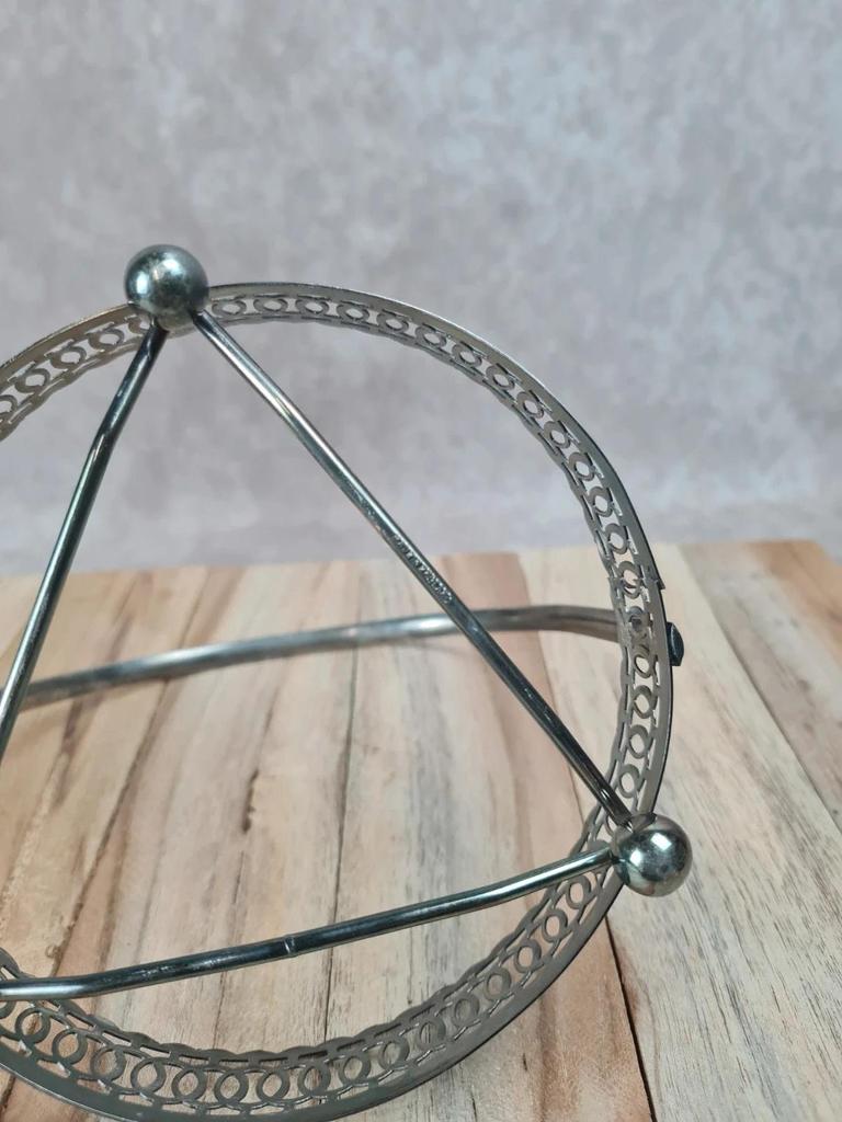 Petit présentoir vintage en métal argenté & verre bleu cobalt – Made in England