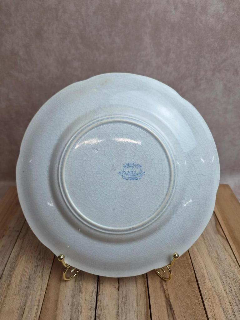 Assiette ancienne Gien Liserons – Décor oiseaux et fleurs bleu
