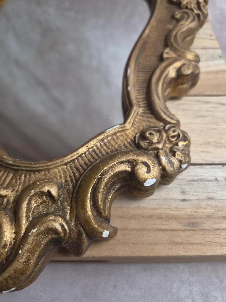 Miroir ancien doré en stuc – style Louis Xv rocaille – 42 cm