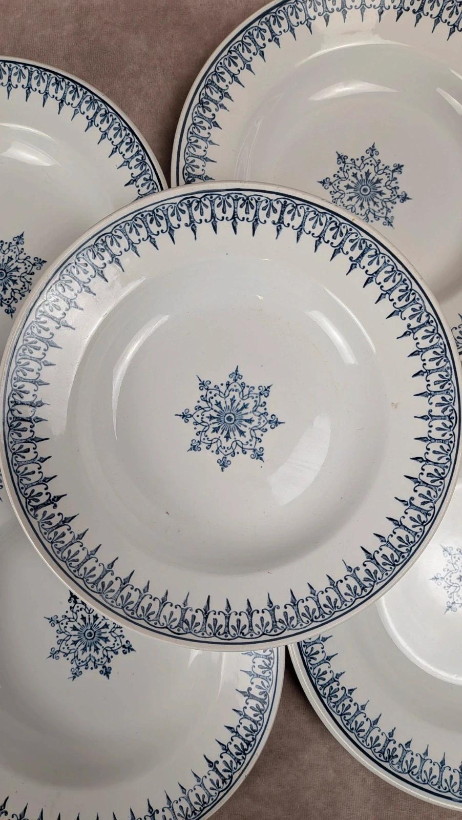 Lot de 6 assiettes creuses vintage Primax décor bleu classique