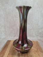Grand vase ancien Fives-lille – signé Gustave De Bruyne 💐 Émail flammé vert & lie-de-vin