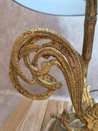 Grande lampe vintage en laiton moulé – Phénix – socle en onyx – années 60/70