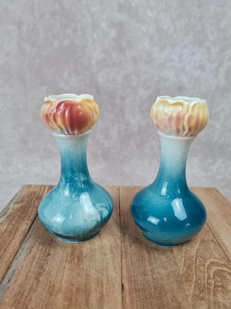🌸 Paire de petits vases soliflores anciens numérotés 396 🌸