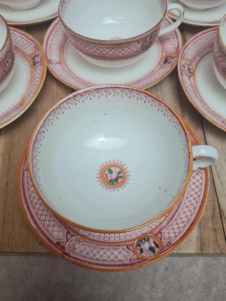 Service ancien 6 tasses porcelaine, Grand Dépôt Émile Bourgeois Paris