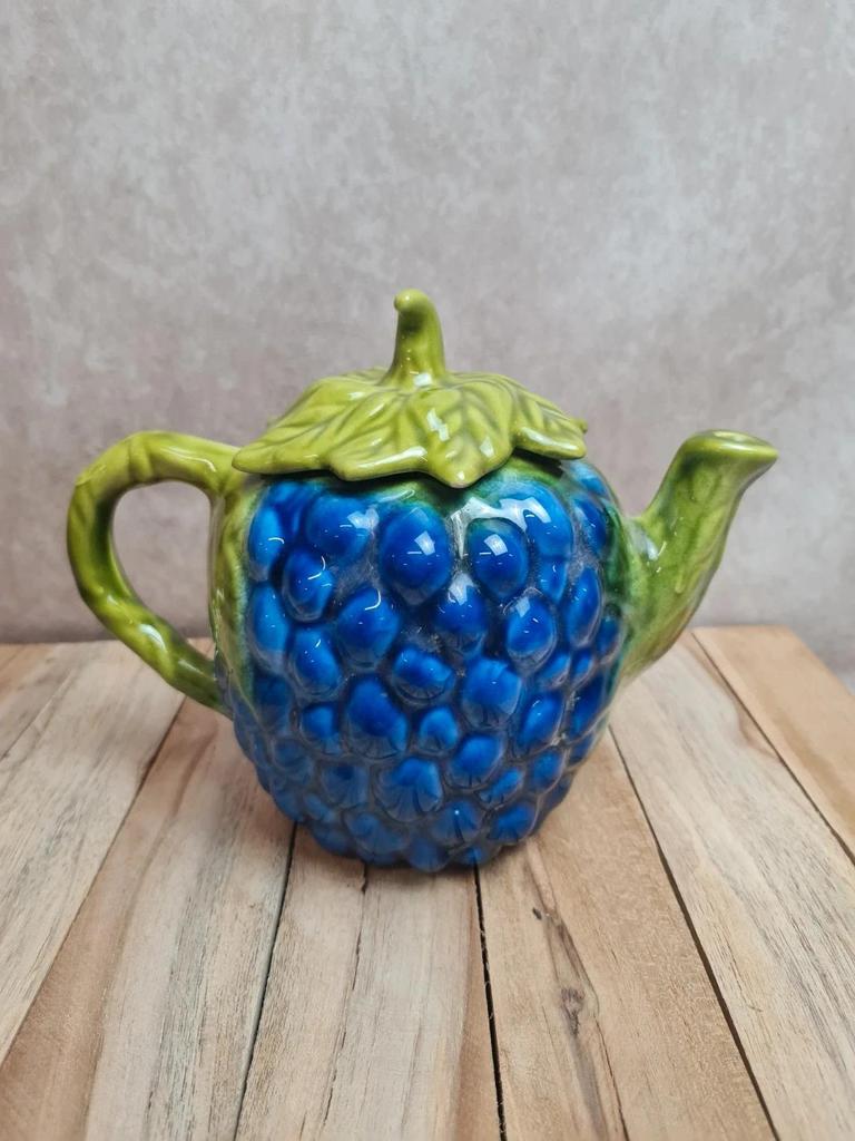 Théière barbotine raisins bleus vintage Italie 🍇