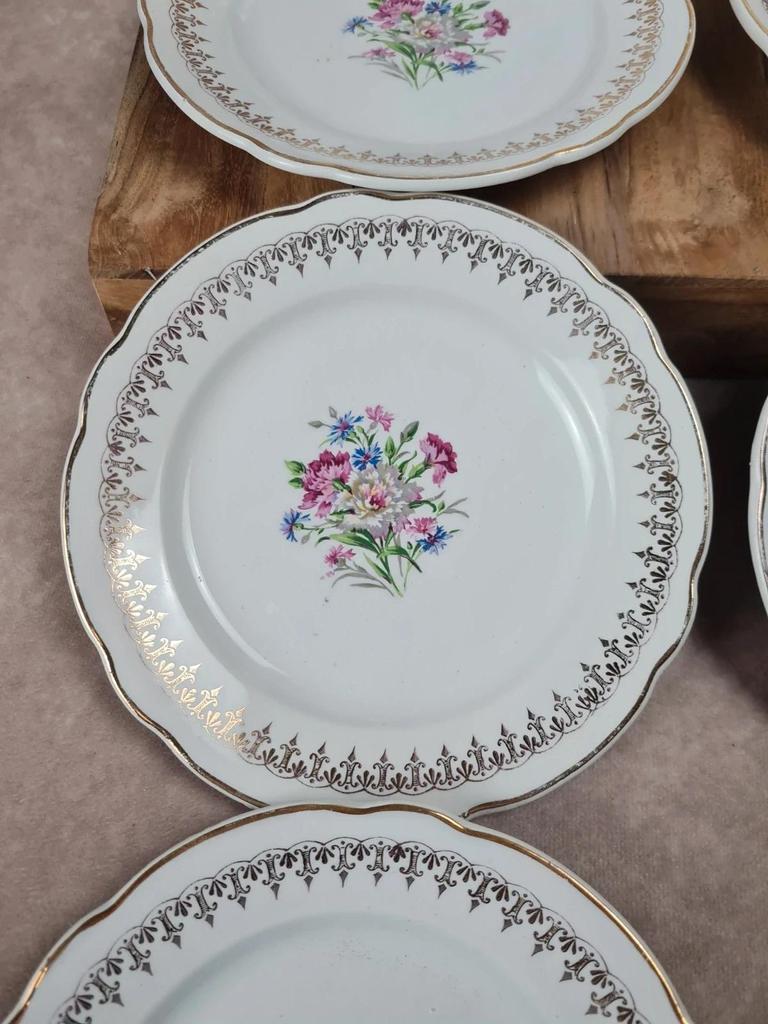 💐 Charmant service à gâteau Digoin & Sarreguemines, Modèle Lilitia, 6 assiettes + 1 grand plat