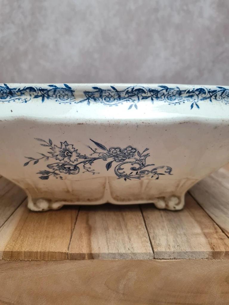 Saladier carré ancien Terre de Fer Clairefontaine Lg – Xixe – décor bleu 💙