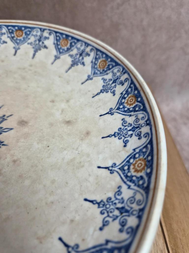 Compotier terre de fer Saint-amand modèle 6014 – décor oriental bleu et doré