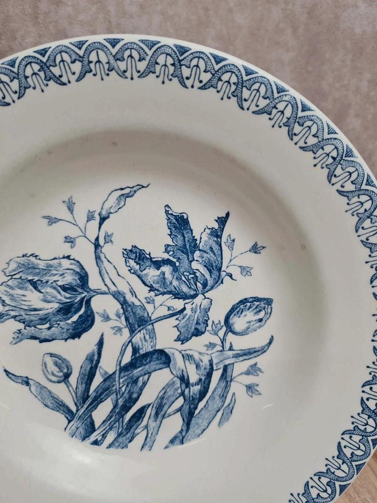 Lot de 3 assiettes creuses Gien modèle Tulipes bleu ancien 🌿💙