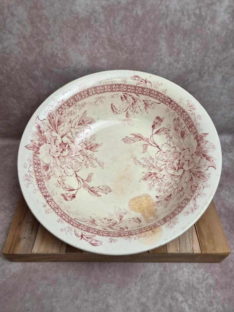 Bassine de toilette ancienne Gien Mireille rose 🌸 Terre de fer porcelaine opaque