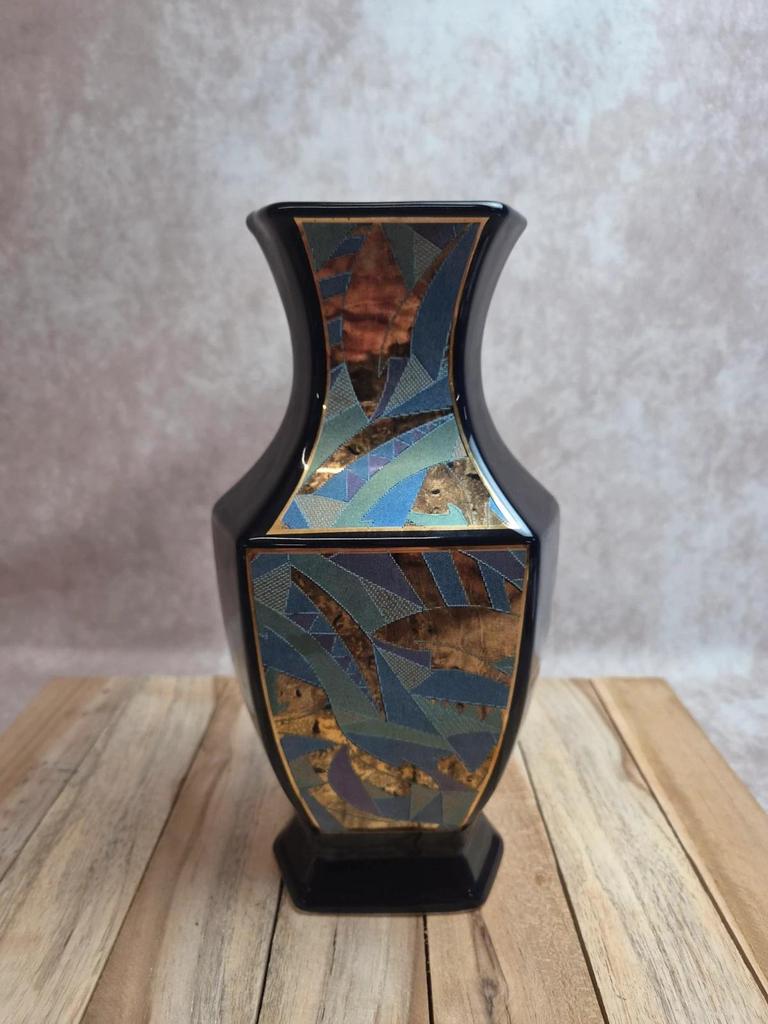 Vase vintage décor géométrique texturé – esprit Art Déco / années 80-90