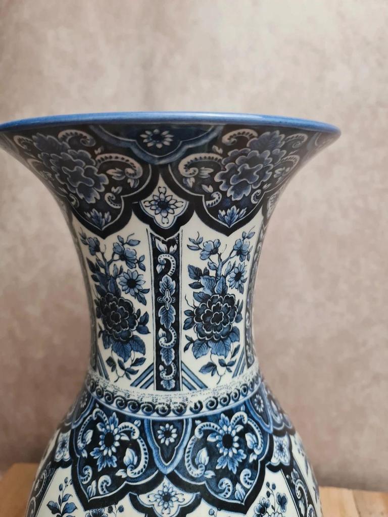 Vase vintage Delfia bleu et blanc – Grand modèle floral – Esprit Delft / hollandais 💙