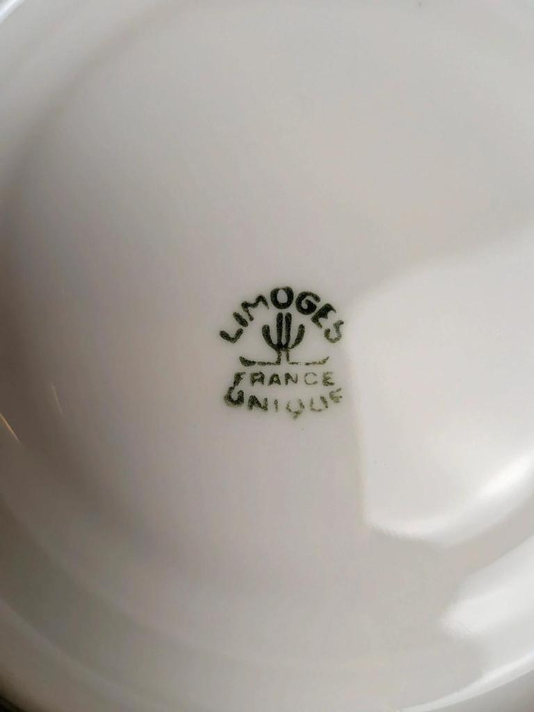 Service à café Art déco Limoges Unique signé Pailles – 27 pièces en porcelaine irisée
