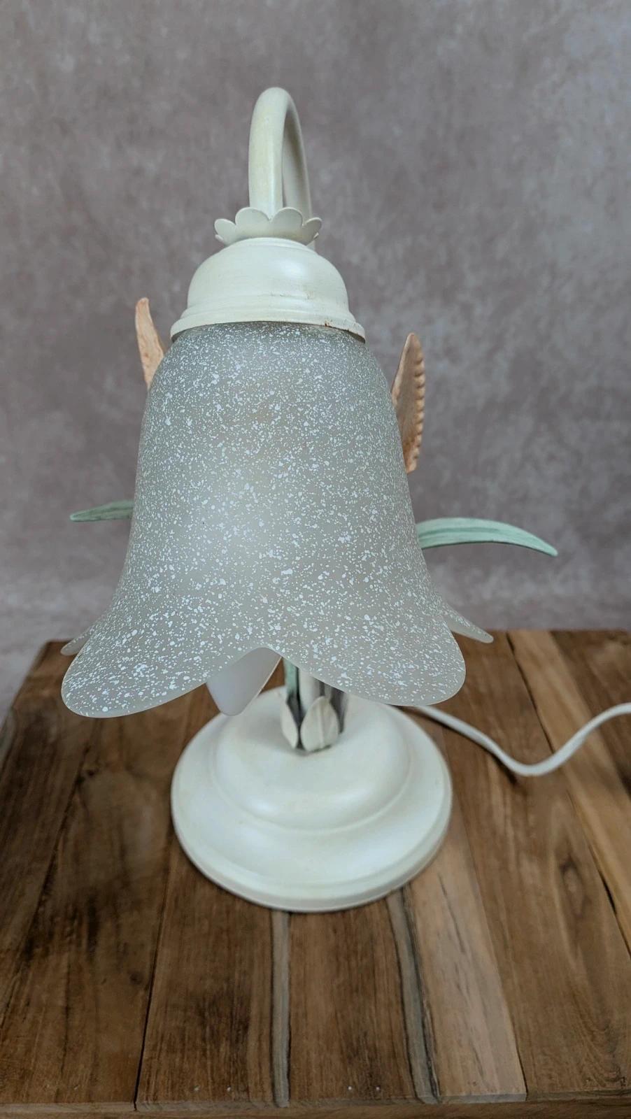 Lampe vintage Massive en métal & verre dépoli – motif fleur