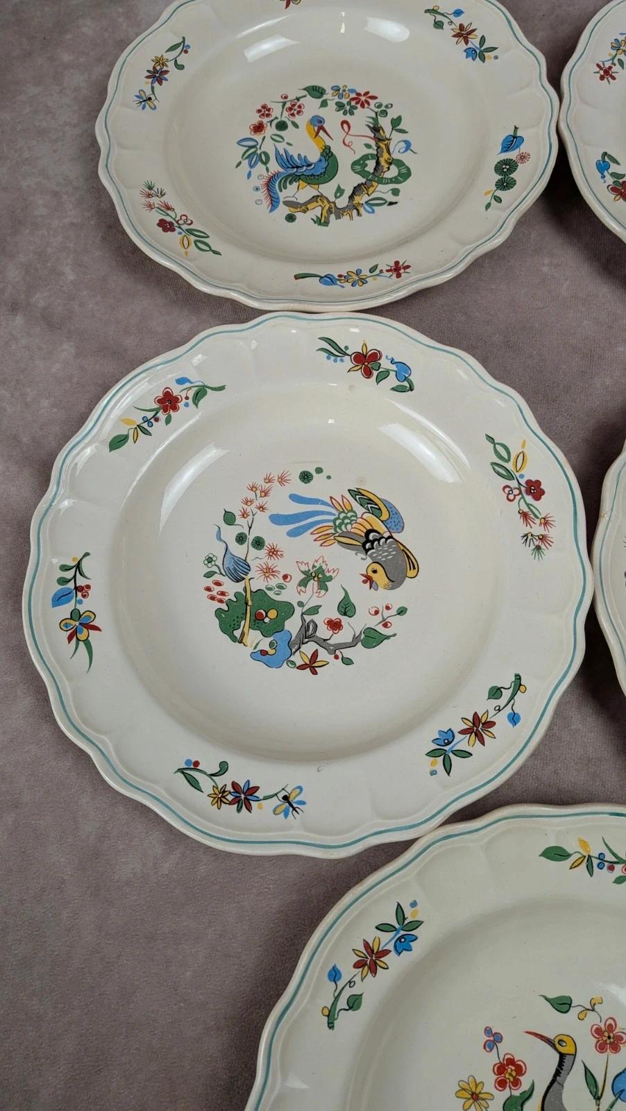 Lot de 5 assiettes creuses Salins décor oiseaux