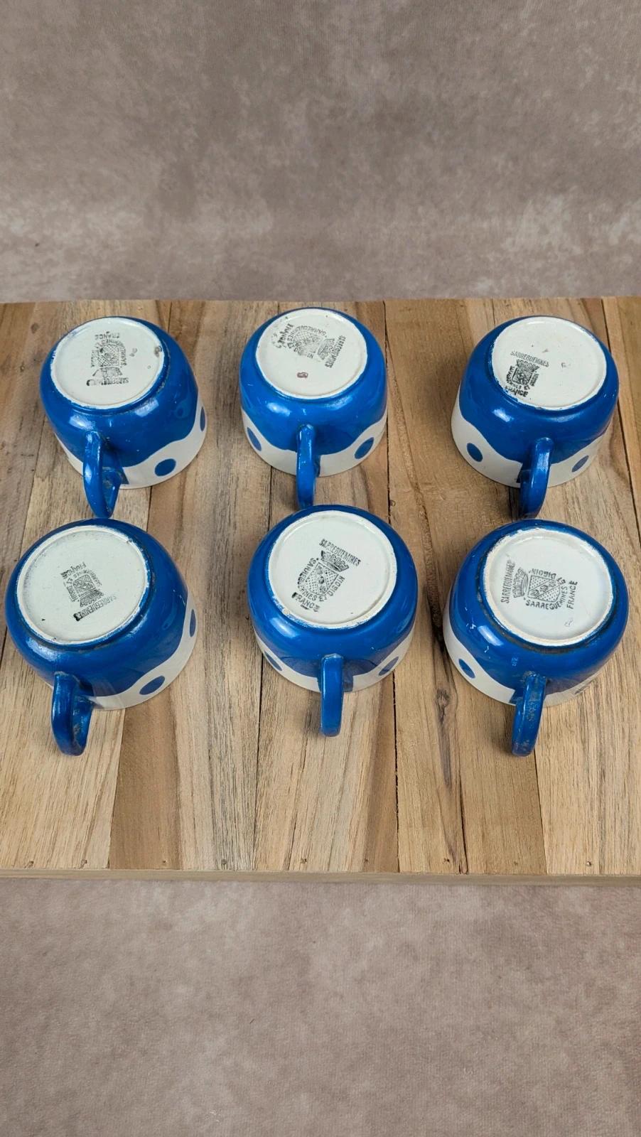 Lot de 6 tasses & soucoupes Sarreguemines – Art déco bleu