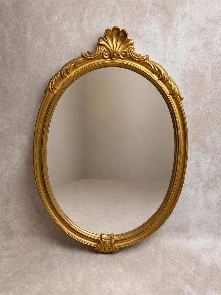 Miroir ovale style Louis Xv doré vintage 60 cm