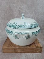 Soupière ancienne Longwy 🍃🌼 en faïence française – décor fleuri vert