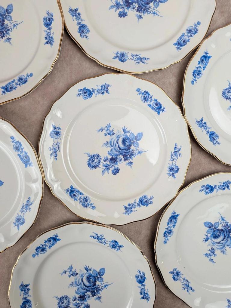 Lot de 10 assiettes plates Moulin des Loups Orchies – modèle Sully – fleurs bleues