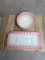 Ancien ensemble de toilette en terre de fer Longchamp rose