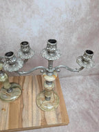 Paire de chandeliers vintage 3 feux métal argenté & onyx – Made in Italy