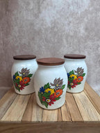 Lot de 3 pots à provisions vintage Brf – Café, Farine et Sucre – verre opalin