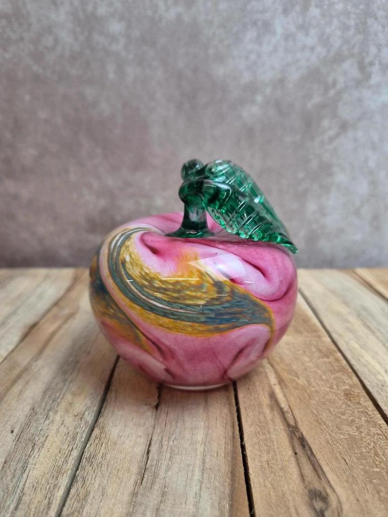 Pomme décorative vintage en verre soufflé coloré – rose et vert