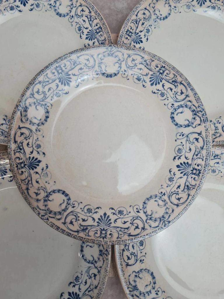 Lot de 9 assiettes dessert anciennes Creil Montereau Marie Louise Terre de Fer bleu