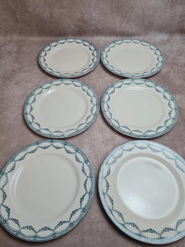 Lot de 12 assiettes plates anciennes Salins “petit Trianon” terre de fer bleu 💙