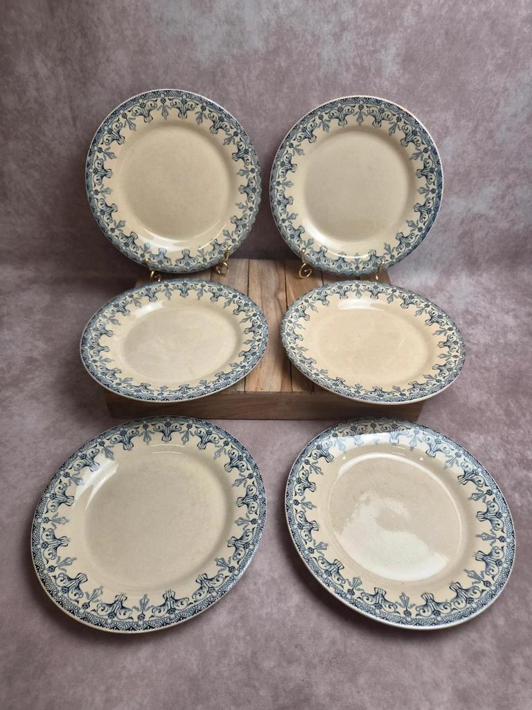 Lot de 6 assiettes plates anciennes Gien – Terre de Fer – modèle Bengale