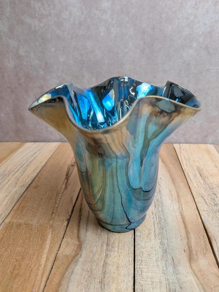 petit vase grès Gérard mer 1965 bleu irisé vintage