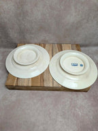 Lot de 2 plats sur pied Terre de fer Salins modèle Damier