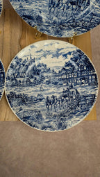 Lot de 4 assiettes à dessert décor village anglais – bleu & blanc
