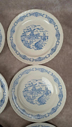 Lot de 6 assiettes plates anciennes Rotterdam décor bleu moulin