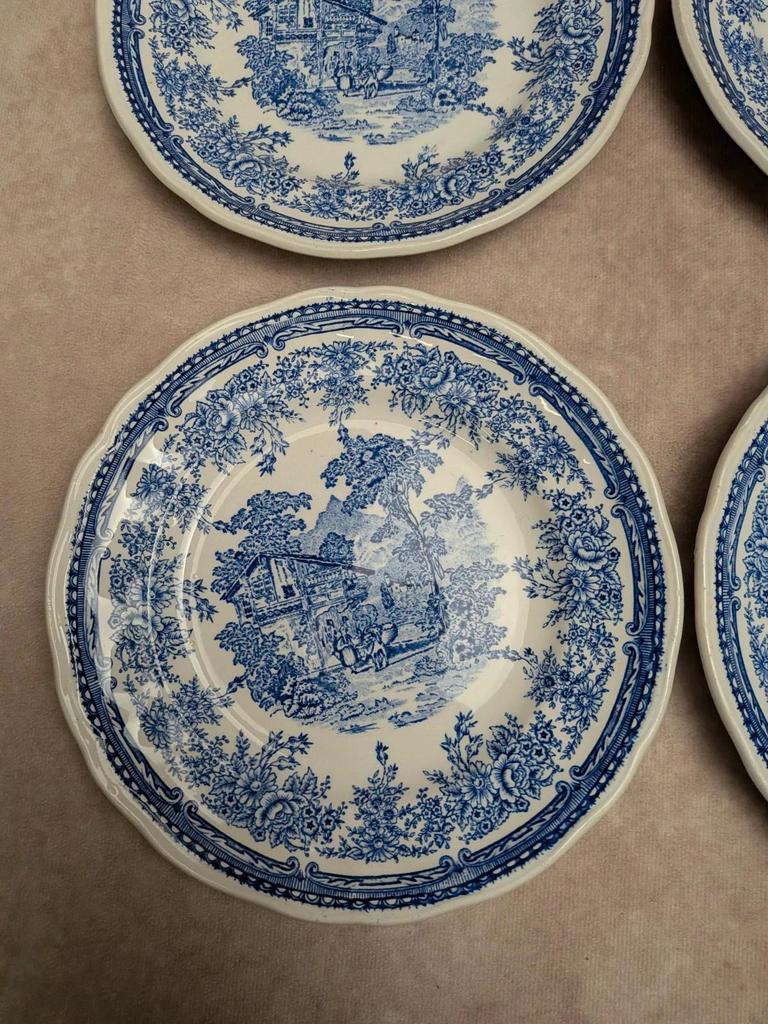 Lot de 6 assiettes à dessert Lunéville The Cottage décor toile de Jouy bleu