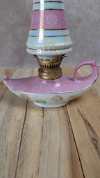 Lampe à huile ancienne rose nacrée