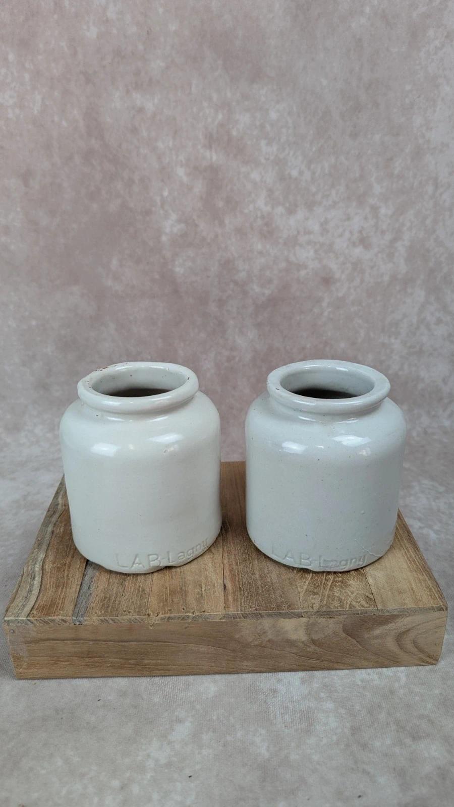Deux pots anciens en grès blanc Lar Lagny – déco vintage campagne 🏺🤍