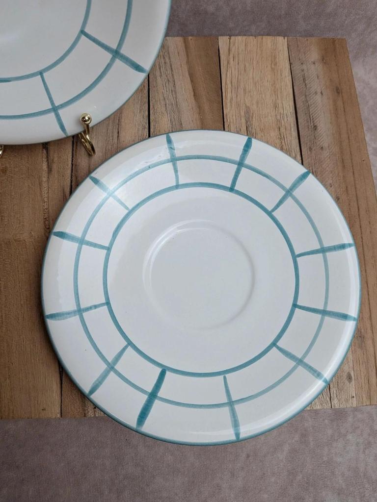 Lot de 2 assiettes à dessert vintage en céramique blanche et bleu céladon
