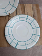 Lot de 2 assiettes à dessert vintage en céramique blanche et bleu céladon