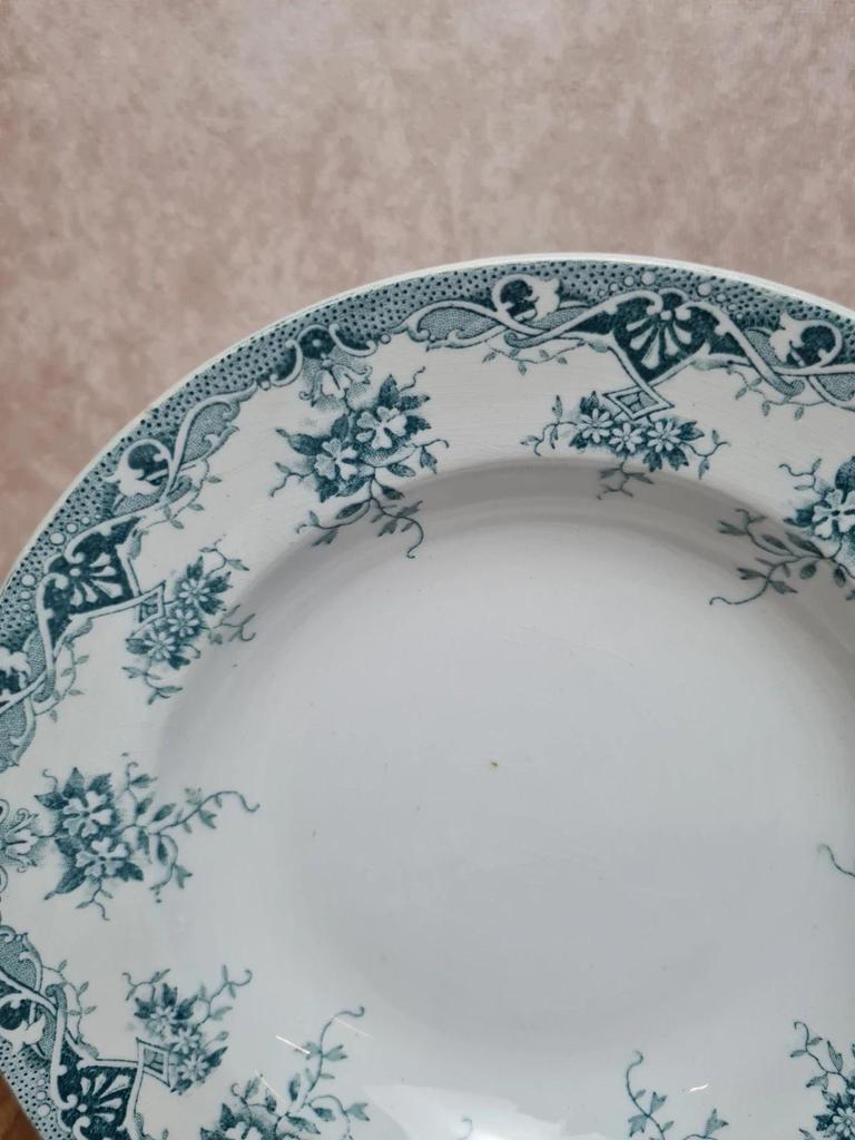 Lot de 2 assiettes creuses anciennes, Terre de Fer, Saint-amand modèle Prima