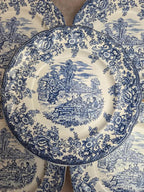 Lot de 6 assiettes plates décor Toile de Jouy bleu – Style Lunéville / campagne romantique