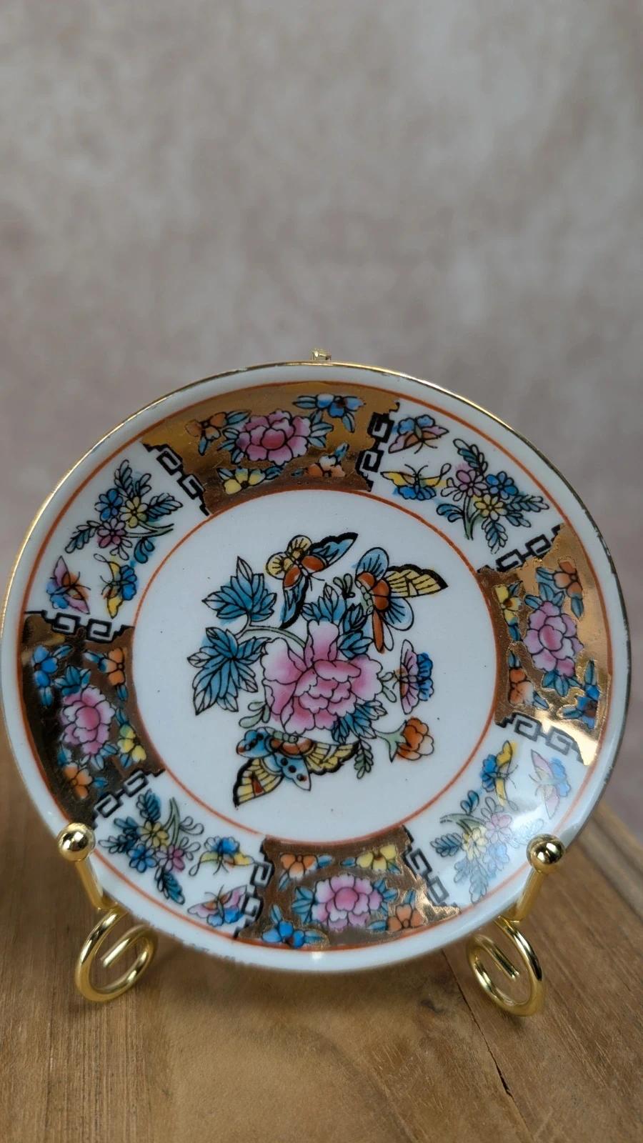 Lot de 3 mini soucoupes Bergère de France – motifs oiseaux & fleurs dorées