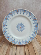 Assiette ancienne terre de fer St Amand modèle 6014 bleu & orange décor oriental 24 cm