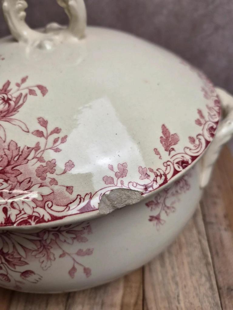 Soupière ancienne Gien “fleurs d’automne” 🌸 Terre de fer vintage