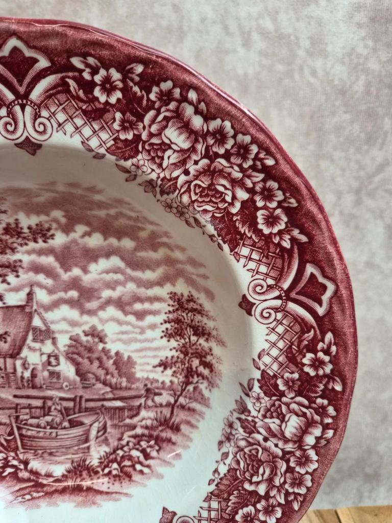 2 assiettes creuses vintage toile de Jouy rouge Grindley Homeland Staffordshire Angleterre